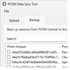 POSM Data Sync Backup tab