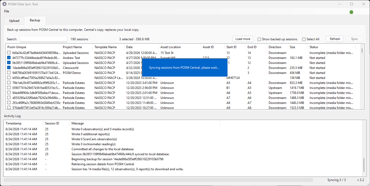 POSM Data Sync backup activity