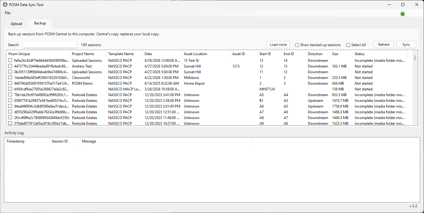 POSM Data Sync Backup tab