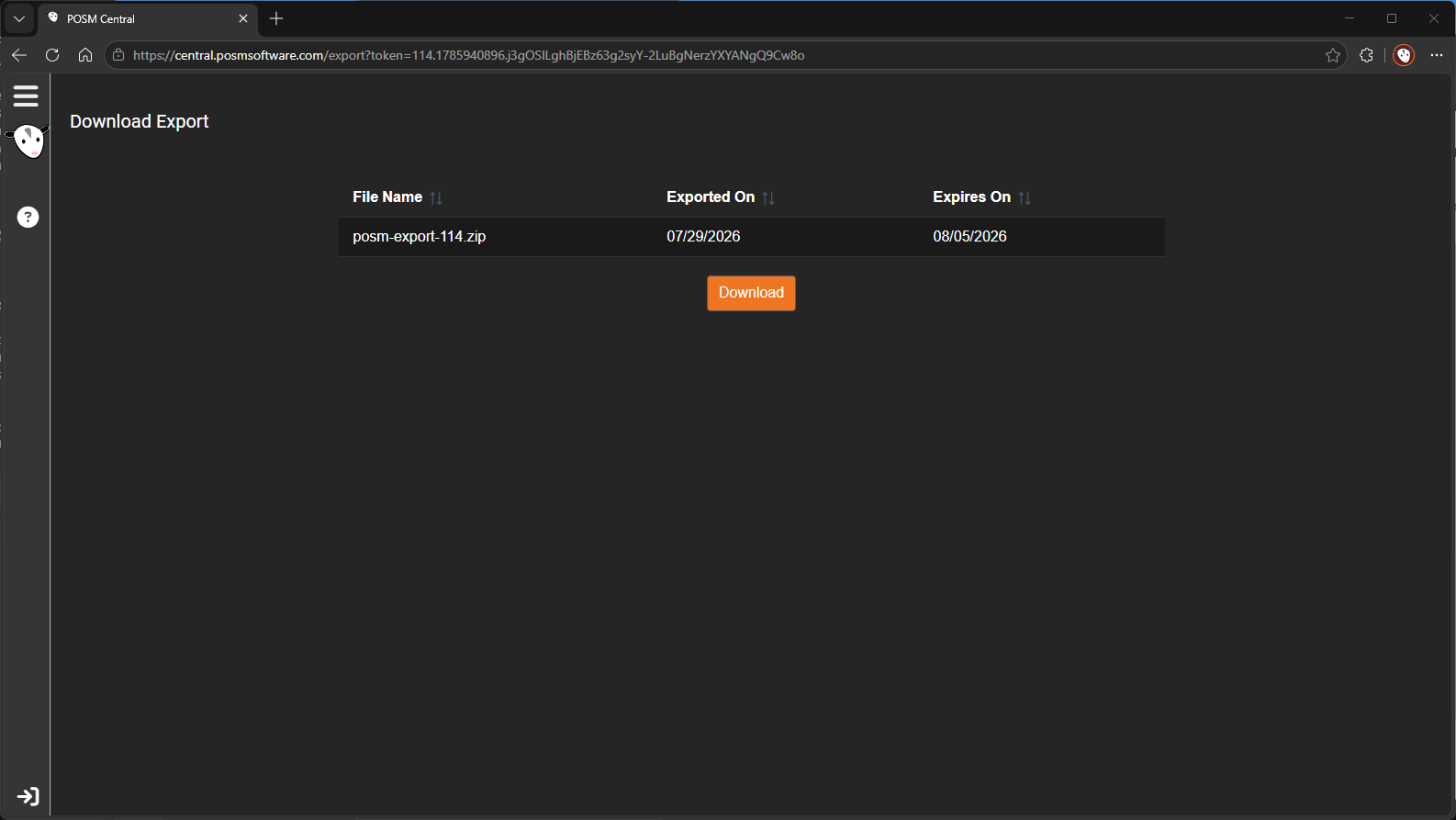 POSM Central export download page