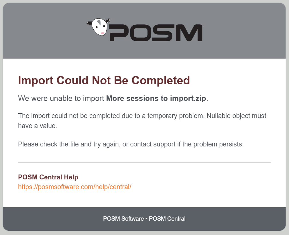 Import could not be completed email