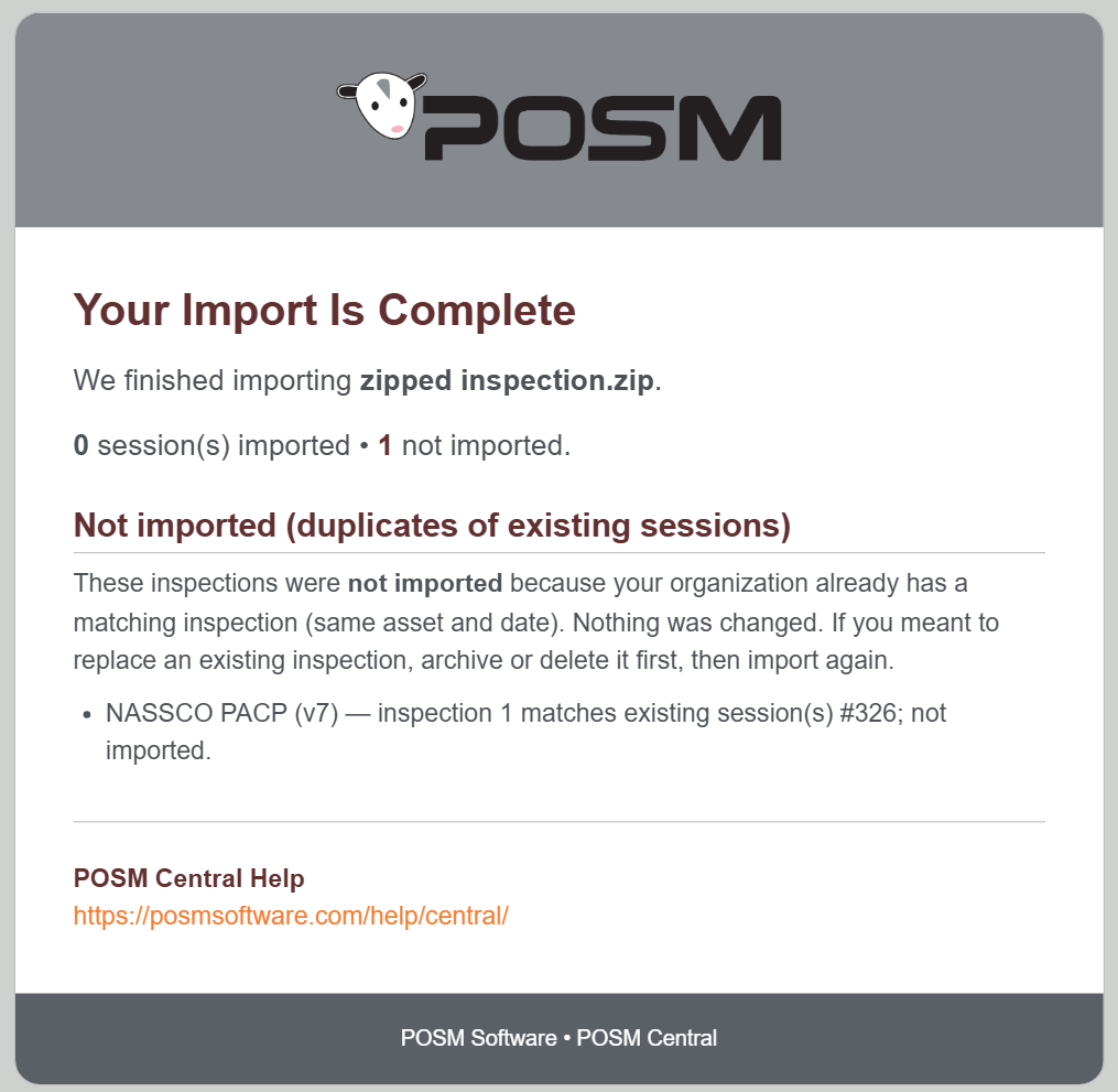 Duplicate session import email