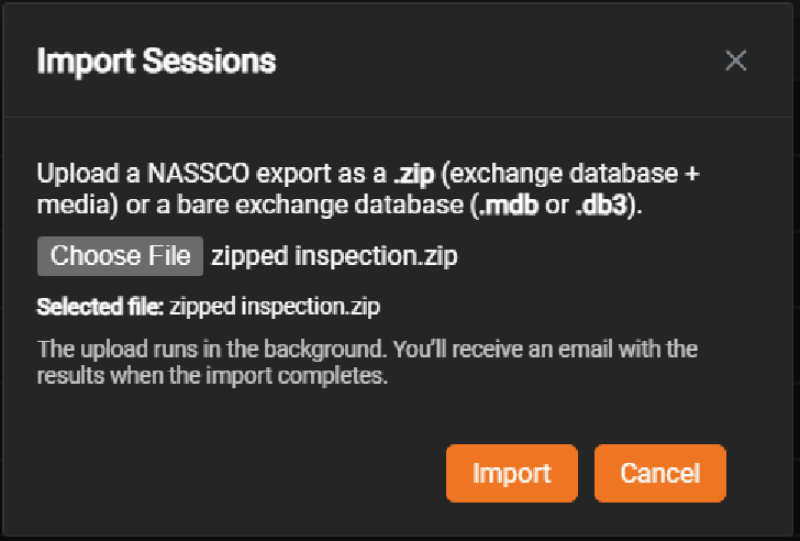 Choose inspection files to import