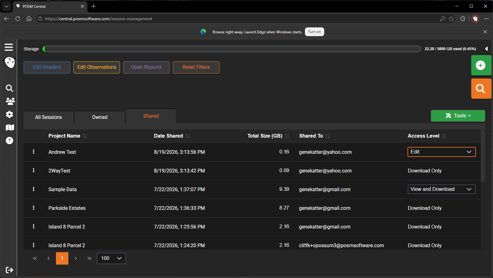 Manage shared inspections from the Shared tab