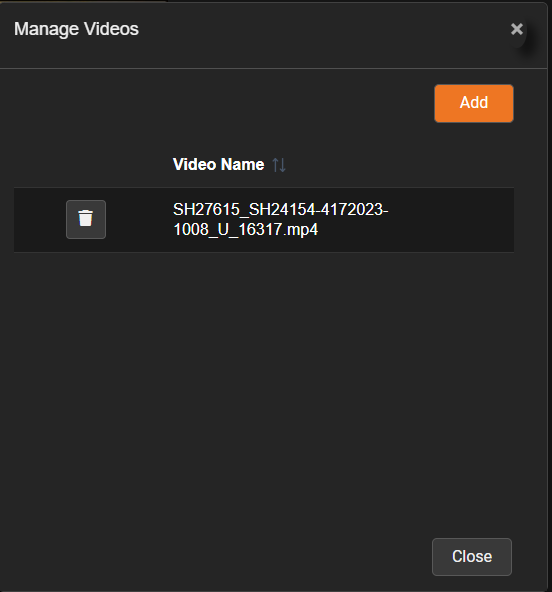 Manage Videos window