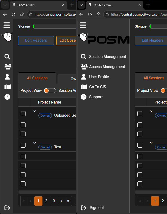 POSM Central Left Navigation Menu