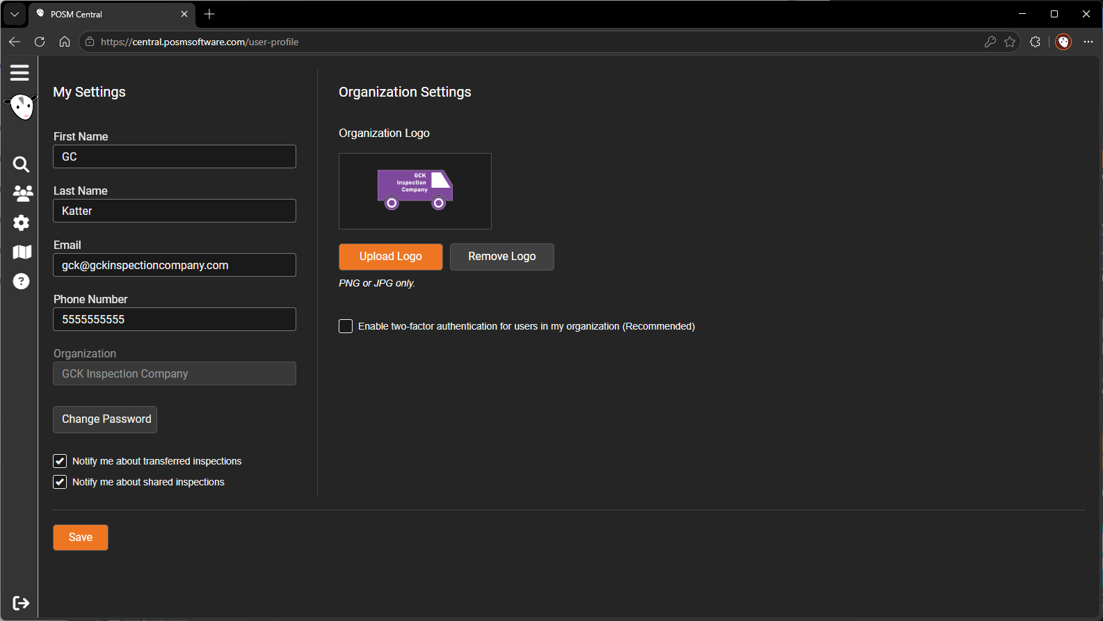 POSM Central User Settings
