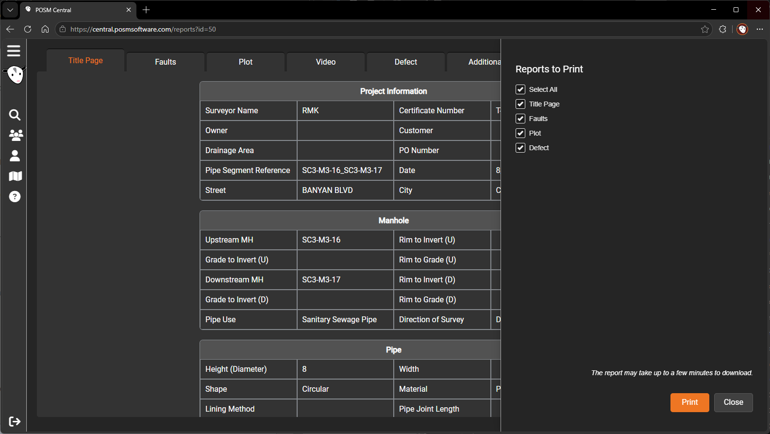 Print Report Settings window