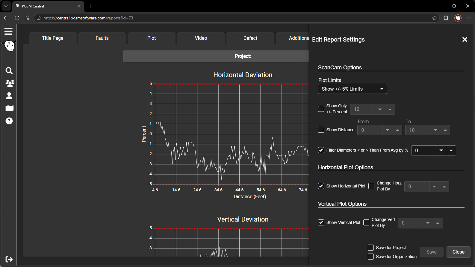ScanCam Report Settings window