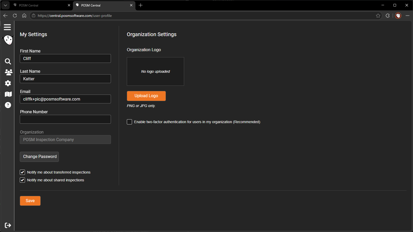 Organization Settings without a logo