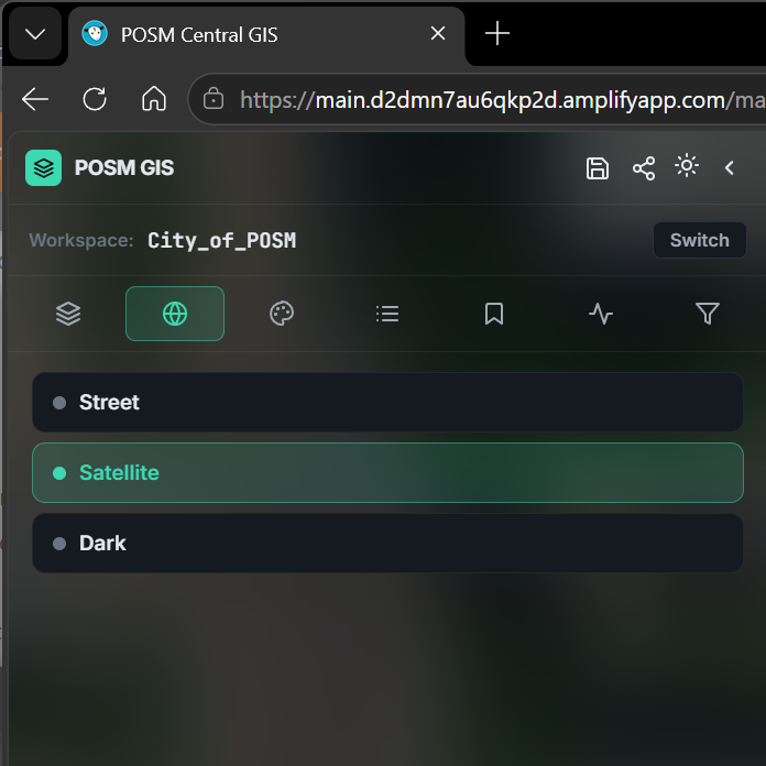 POSM Central GIS Basemaps panel