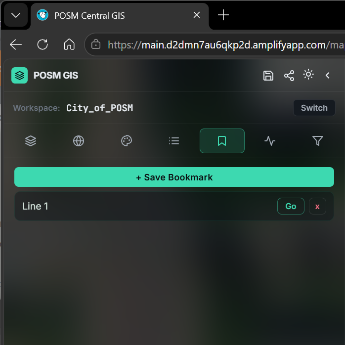 POSM Central GIS Bookmarks panel