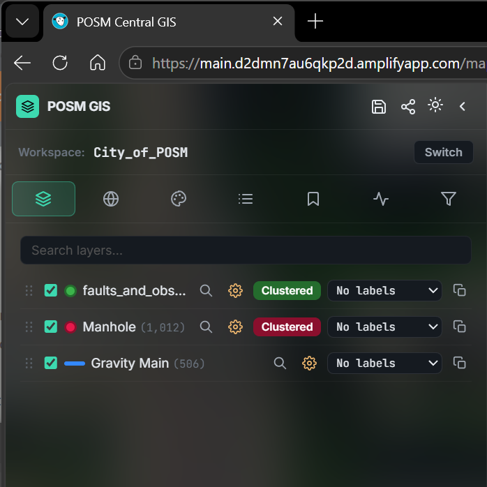 POSM Central GIS current workspace and Switch control