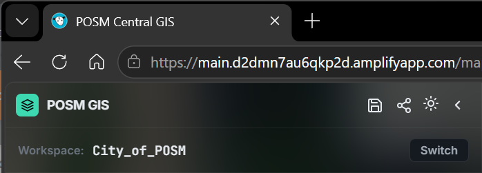POSM Central GIS current workspace and Switch button