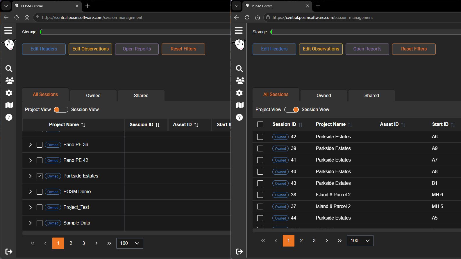 Project and Session View