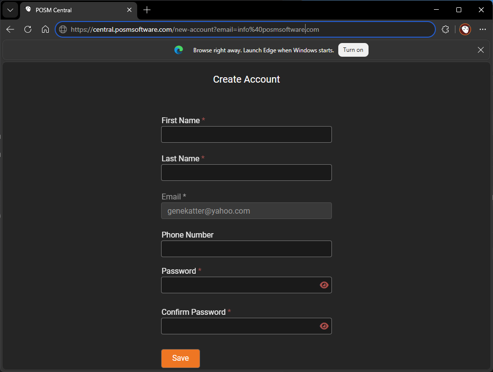 Create a POSM Central account