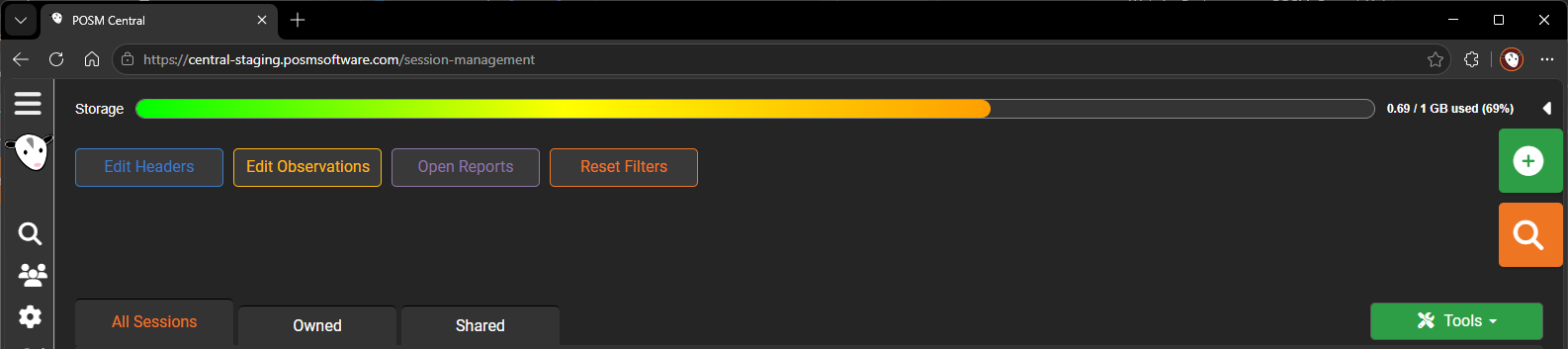 POSM Central storage usage meter